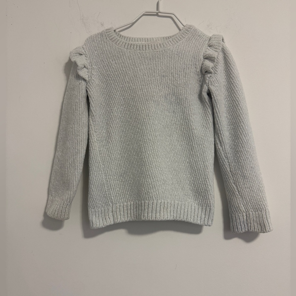 OshKosh B'gosh Light White and Gray Sparkle Ruffle Sweater